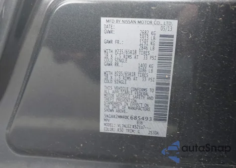 2013 Nissan Pathfinder Sv from USA, damaged, VIN 5N1AR2MM4DC685493